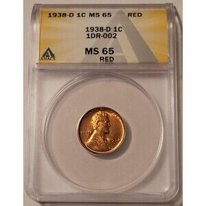 1938 D Lincoln Wheat Cent 1DR-002 MS65 RED ANACS